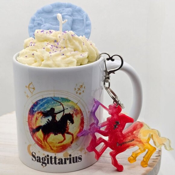 Sagittarius Zodiac Candle Gift Set – 11oz Layered Mug Candle + Resin Keychain - Picture 9 of 13